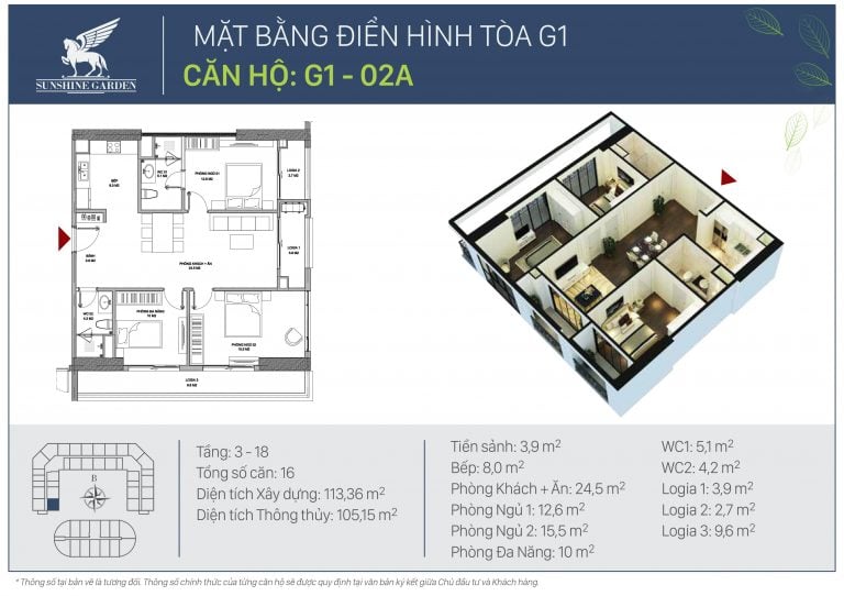 mat bang can ho dien hinh Sunshine Garden