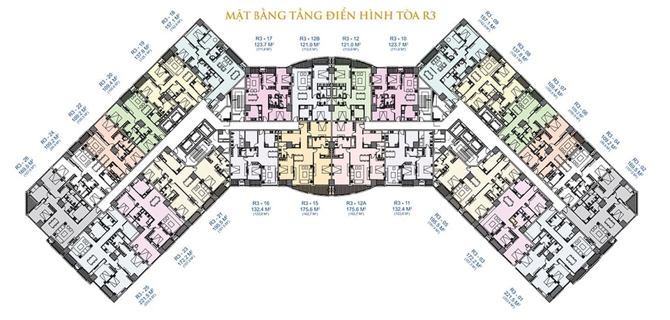 Mặt bằng tầng điển hình tòa R3. Ảnh: Vinhomes Royal City