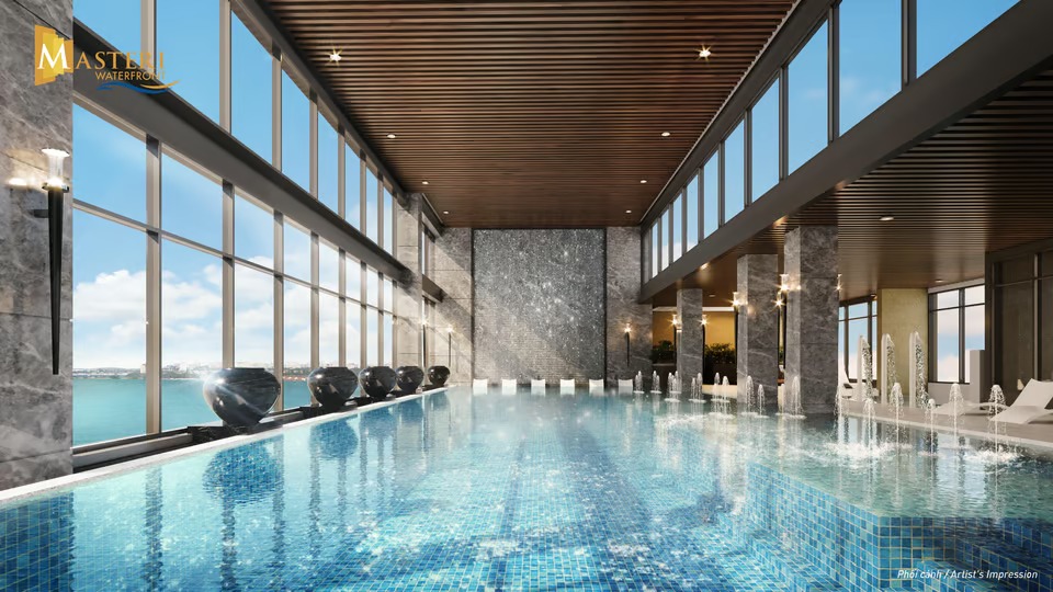 Bể bơi bốn mùa trên tầng cao nhất, mang đậm phong cách resort. Ảnh: Masteri Waterfront