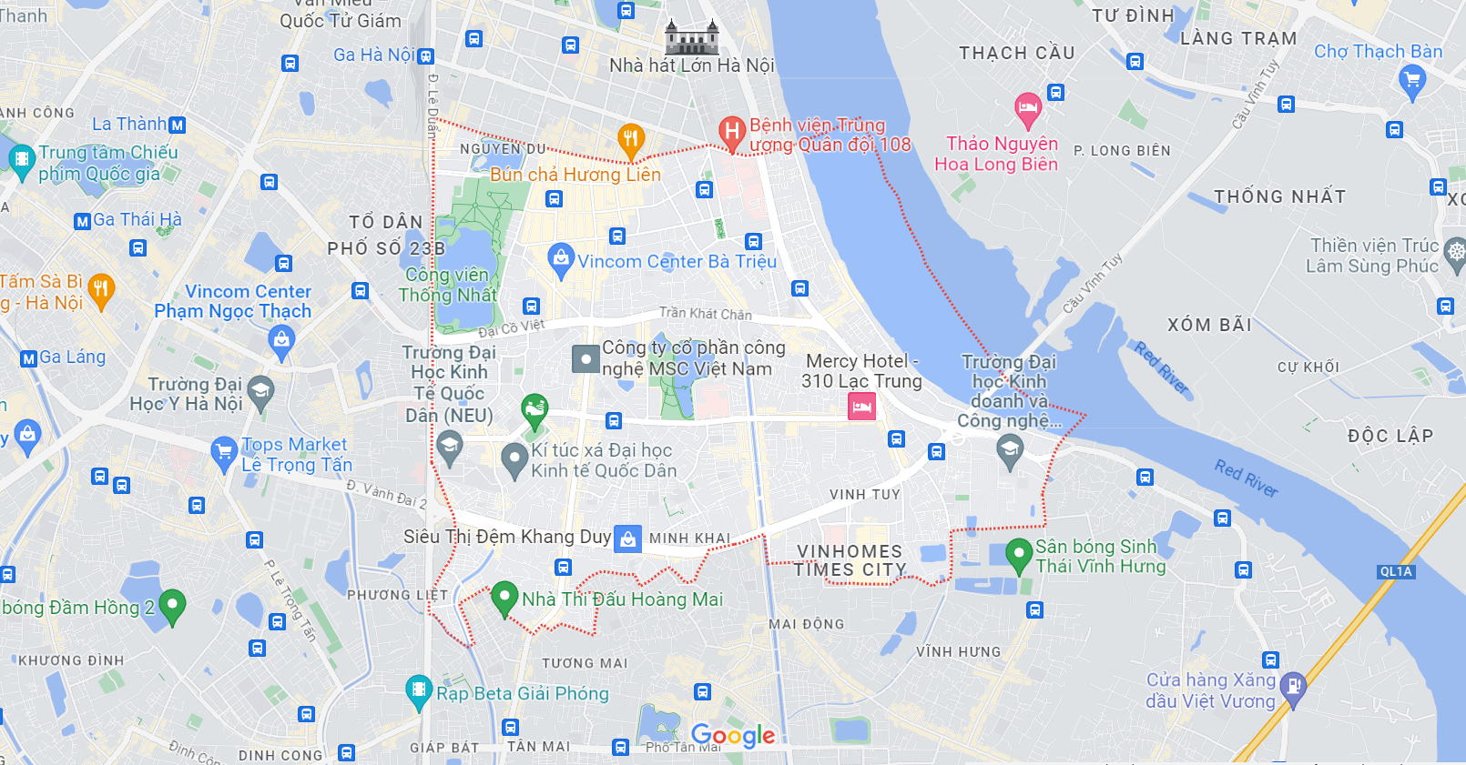 Vị trí quận Hai Bà Trưng trên bản đồ. Ảnh: Google Maps