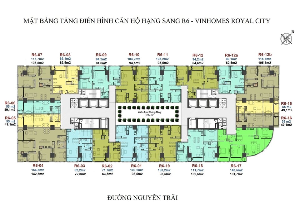 Mặt bằng tầng điển hình tòa R6. Ảnh: Vinhomes Royal City