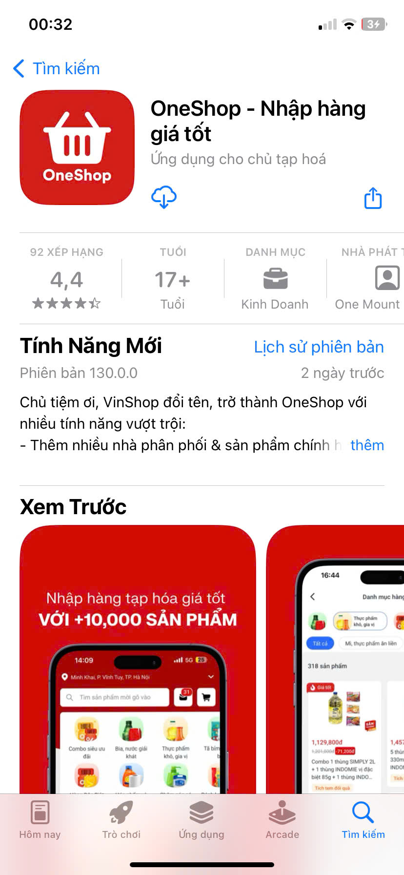 Ứng dụng OneShop trên App Store