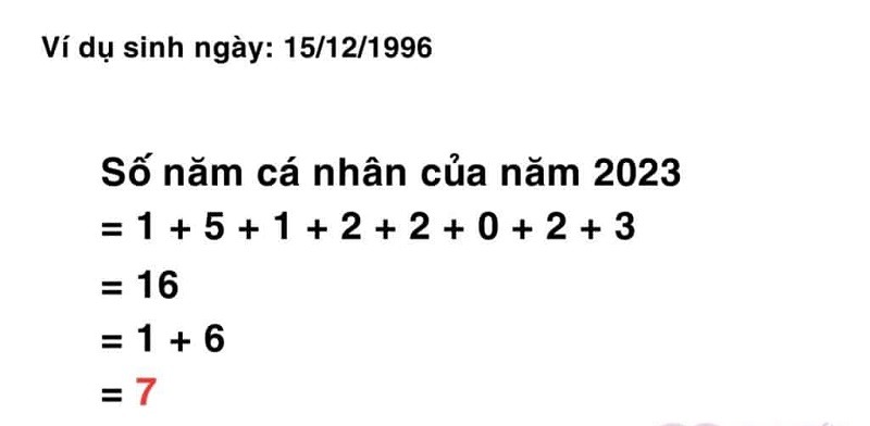 Năm cá nhân được tính bằng tổng các con số của ngày, tháng sinh và năm bạn muốn xem