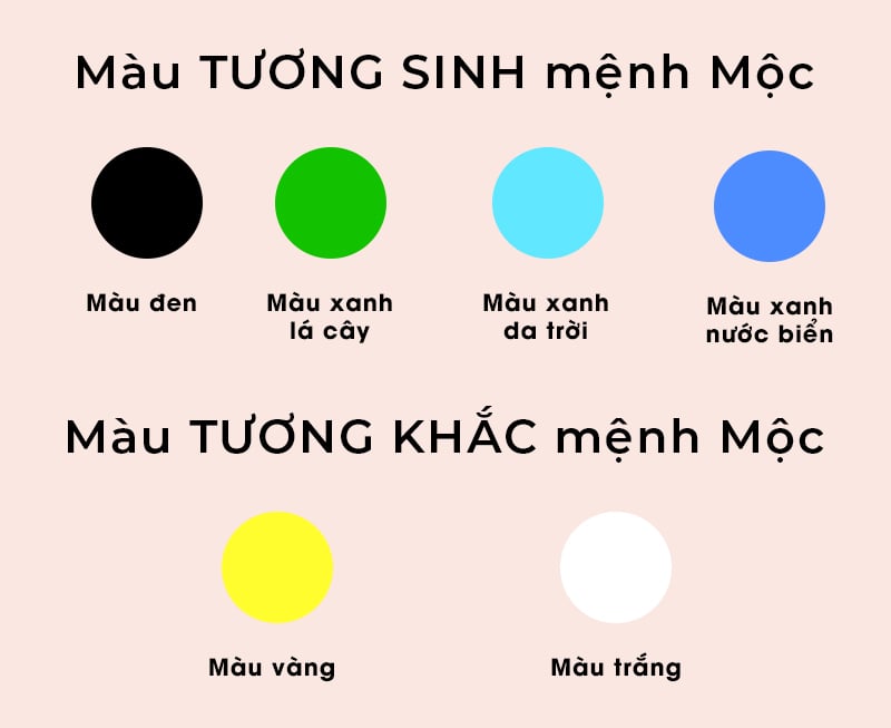 Bảng màu tương sinh tương khắc với Mộc