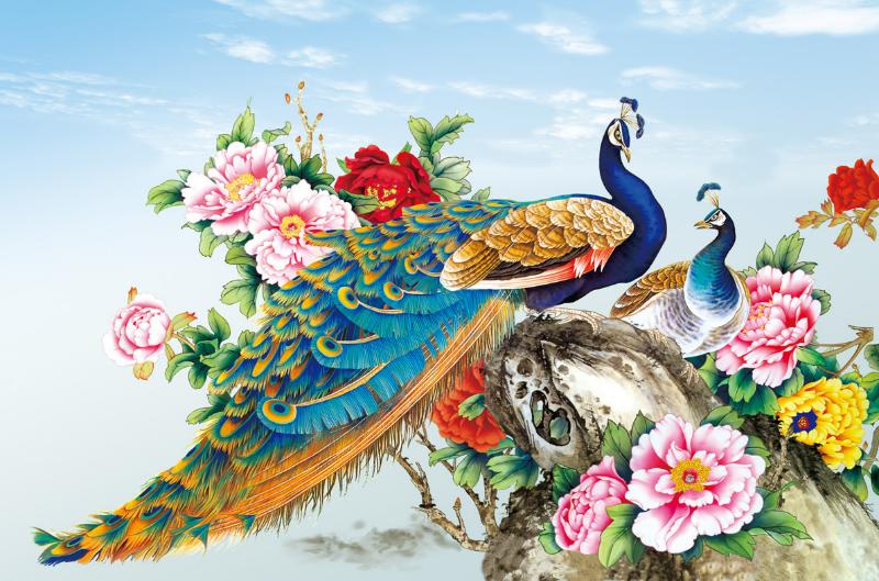 Tranh chim công biểu tượng cho phong thủy tài lộc, hạnh phúc