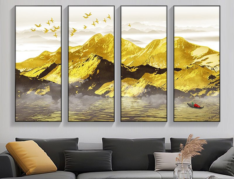 Treo tranh phía trên sofa hoặc kệ tivi trong phòng khách giúp đón vận khí hiệu quả