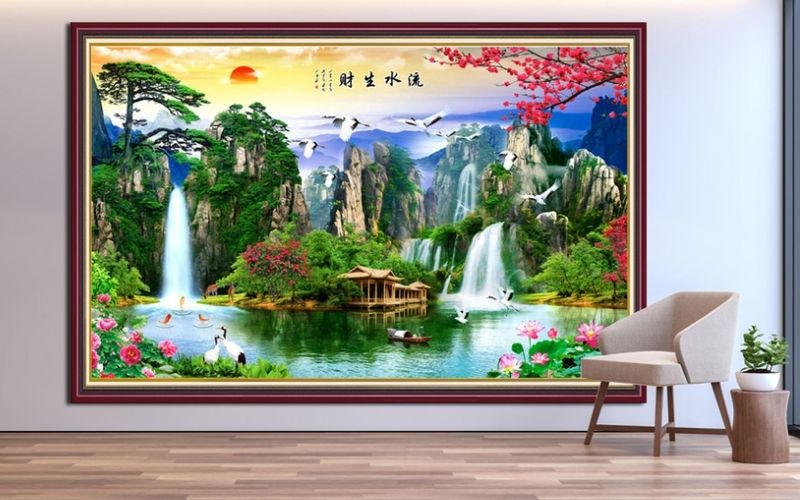 Tranh thác nước phong thủy là dòng chảy tài lộc bất tận cho người tuổi Bính Tý 1996