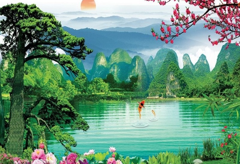 Tranh phong cảnh phối gam đỏ hoặc xanh lá phù hợp với tuổi Thân mệnh Hỏa