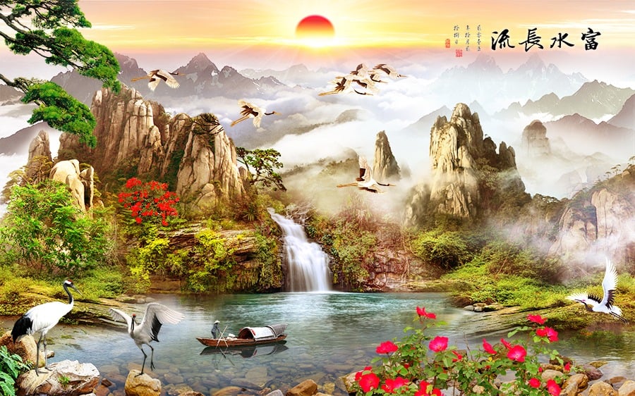 Tranh mặt trời mọc trên biển hoặc núi non là biểu tượng cho ánh sáng, khởi đầu mới phù hợp với tuổi Bính Thân 1956