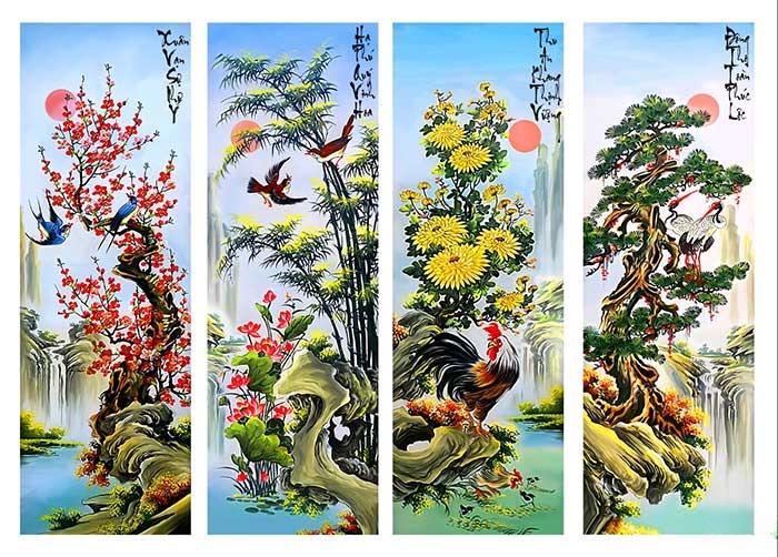 Tranh tứ quý biểu trưng cho trường thọ và sự thịnh vượng