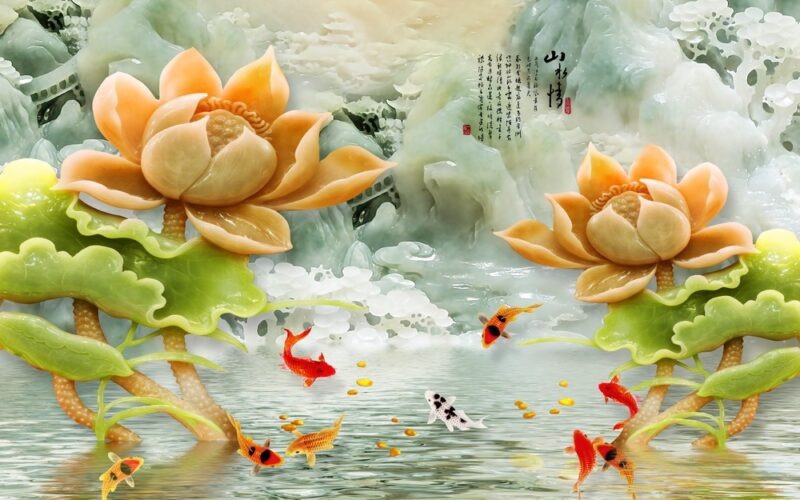 Tranh cá chép hoa sen cầu tài, cầu danh