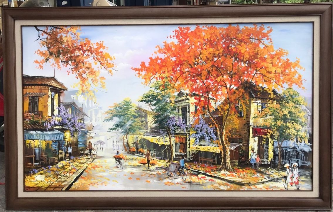Tranh phố cổ mùa thu tượng trưng cho sự sung túc