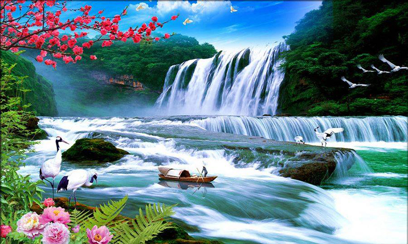 Tranh thác nước tượng trưng cho tiền tài liên tục