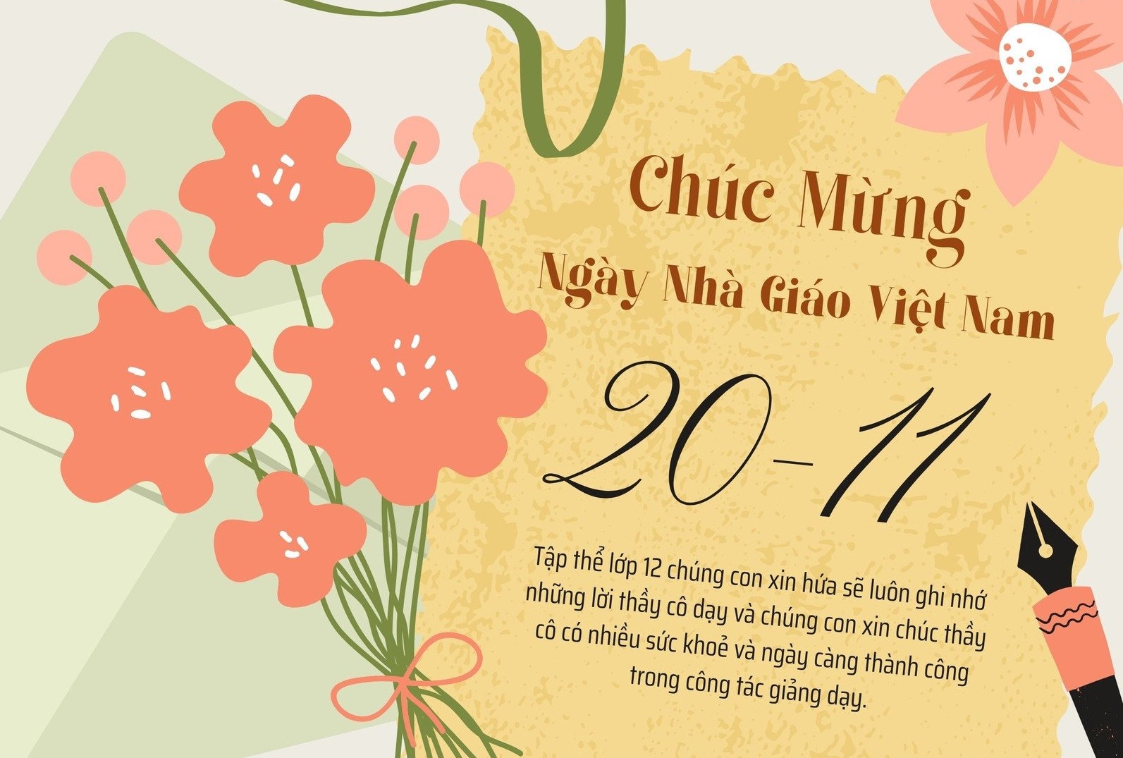 Viết thiệp hoặc thư tay tặng thầy cô nhân ngày 20 tháng 11
