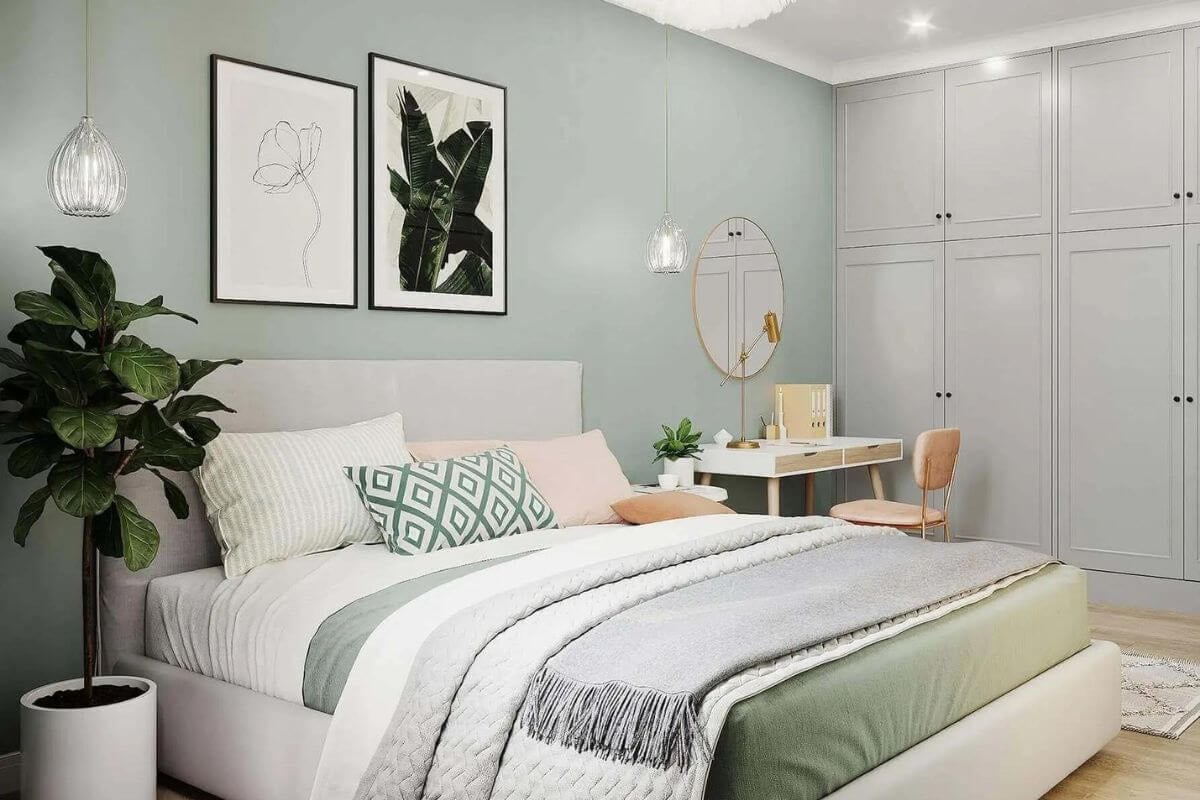 Màu xanh lá tạo không gian thư giãn cho phòng ngủ