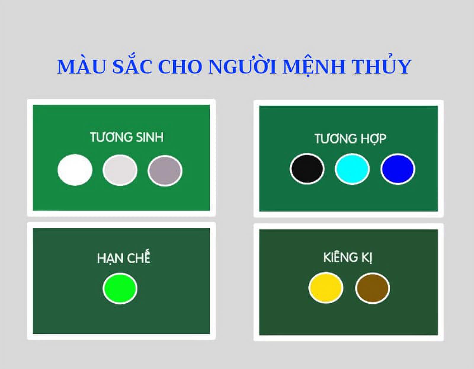 Người mệnh Thuỷ như nam mạng tuổi Quý Hợi 1983 nên tránh các màu thuộc hành Mộc và Thổ