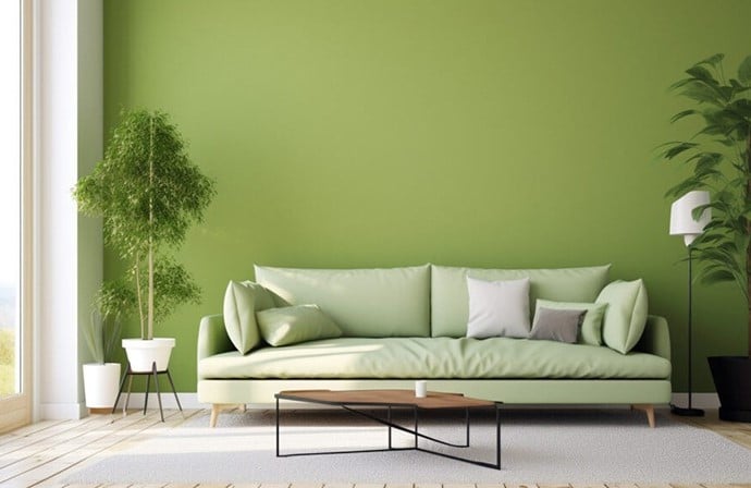 Phòng khách nên sử dụng tông xanh lá làm chủ đạo