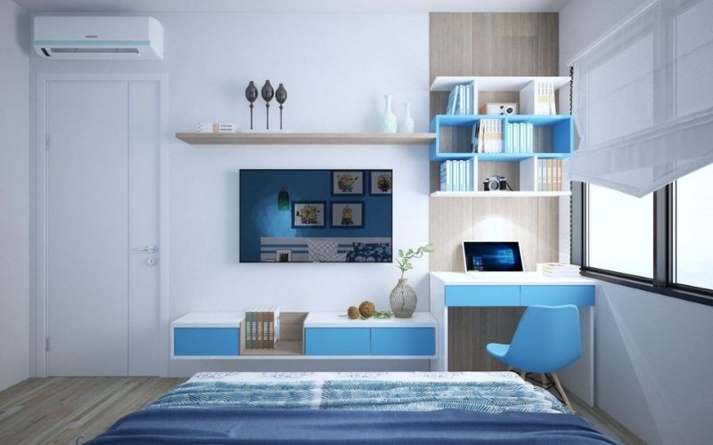 Phối màu xanh dương với trắng và bạc giúp phòng bé Nhâm Thìn 2012 vừa đẹp mắt vừa cân bằng năng lượng mệnh Thủy