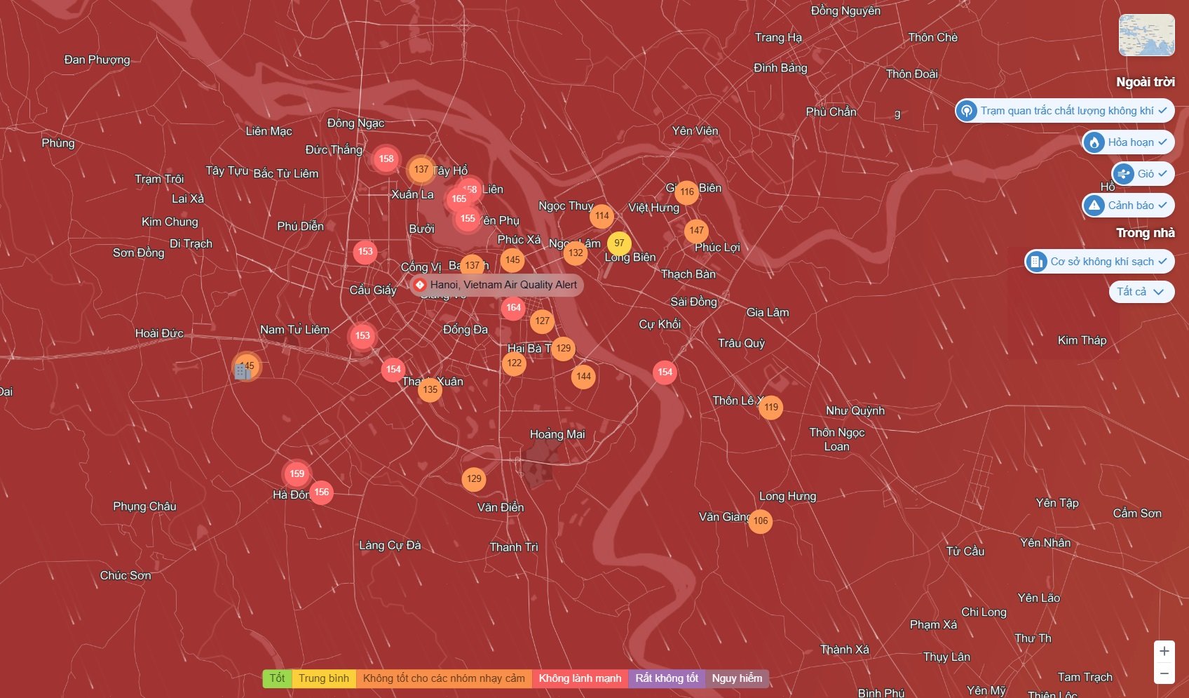 Bản đồ ô nhiễm không khí tại Hà Nội mới nhất