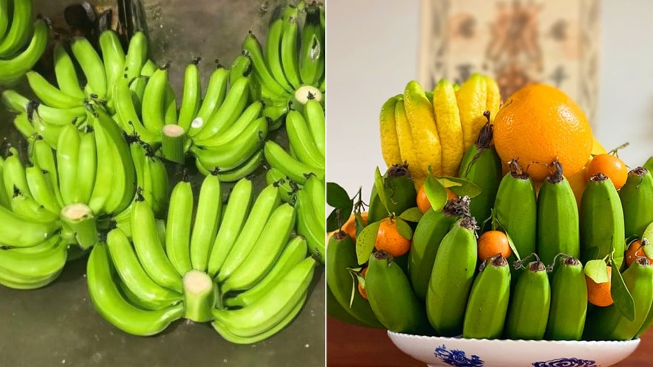 Chuối bày mâm ngũ quả cần có dáng nải cân đối, độ cong vừa phải để ôm được những loại quả khác bên trên