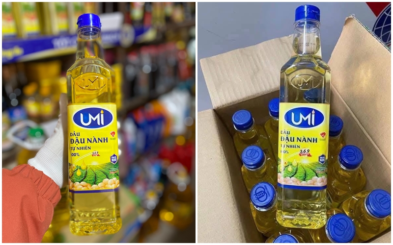 Mỗi thùng dầu đậu nành UMI 900ml tiêu chuẩn gồm 12 chai