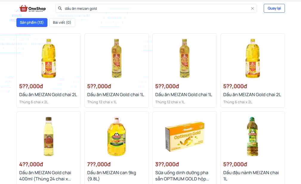 Dầu ăn MEIZAN Gold được phân phối chính hãng với nhiều lựa chọn về dung tích tại OneShop