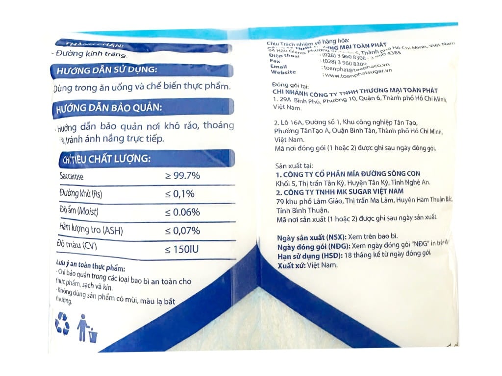 Sucrose là thành phần chính có trong đường kính TOÀN PHÁT