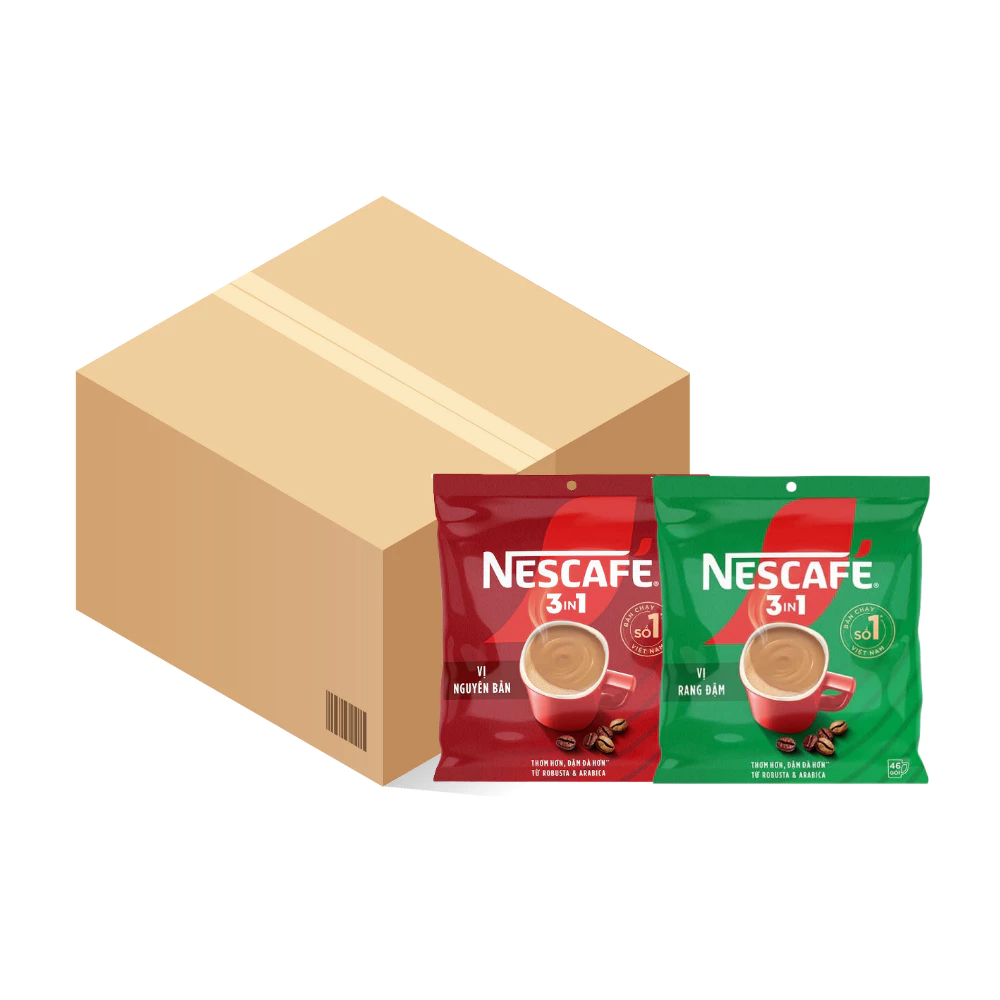 1 thùng cà phê NESCAFÉ 3in1 bịch đỏ 736g có 14 bịch rất phù hợp để các tiệm tạp hoá kinh doanh và quản lý