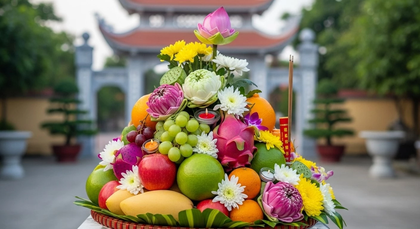 Du khách chuẩn bị lễ khi đi đền làng Lúc để thể hiện sự thành tâm