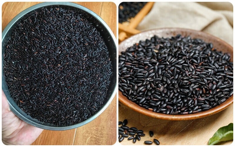 Gạo lứt đen có lớp vỏ cám bên ngoài màu đen bóng, khi chín chuyển dần sang màu tím đậm