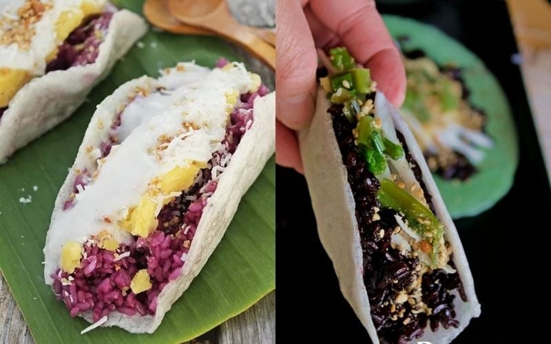 Xôi nếp cẩm kẹp bánh tráng tiện lợi, đậm đà hương vị miền Nam