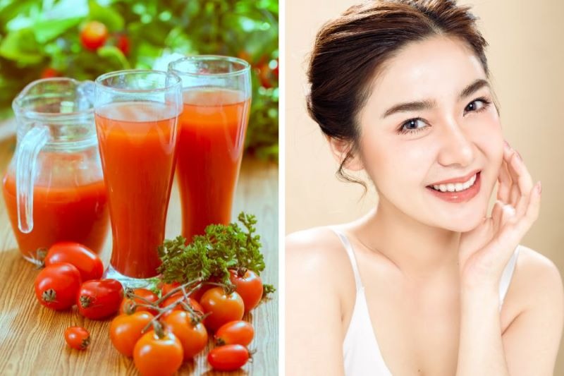 Nước cà chua dạng chai sẵn nếu uống đúng cách có thể hỗ trợ làm đẹp da và sáng mắt