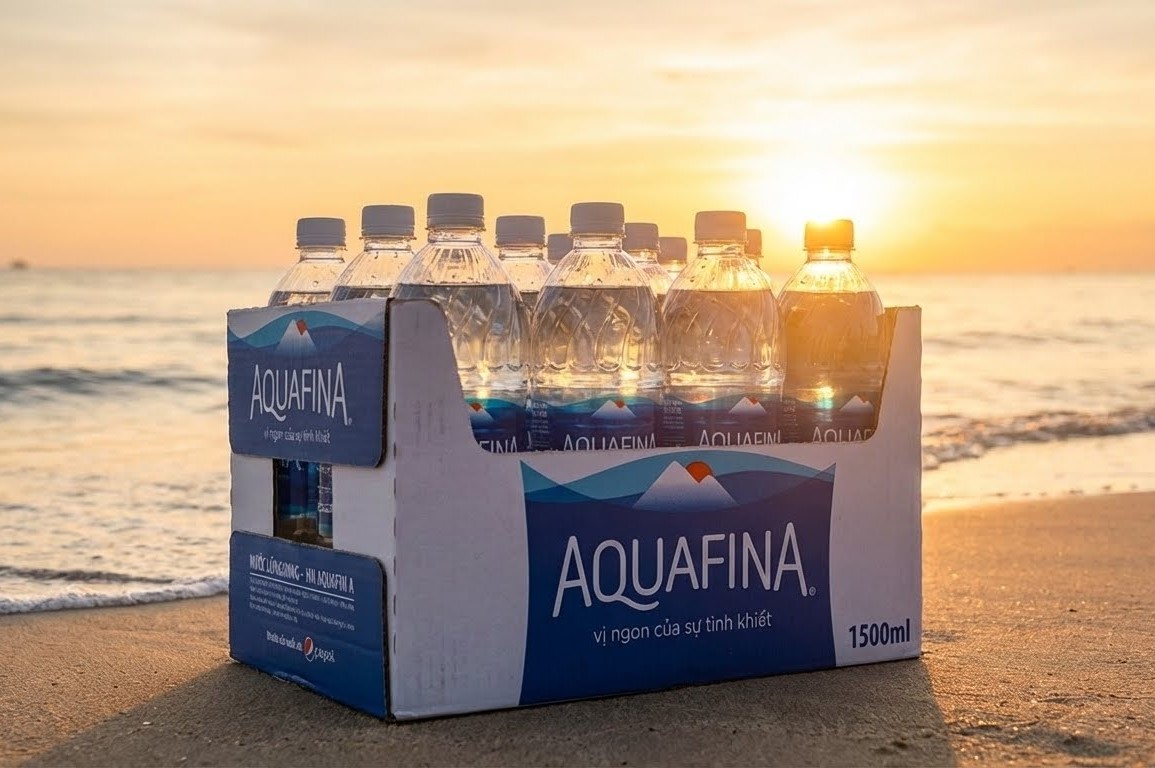 Nước suối Aquafina loại 1.5 L phù hợp mang theo trong các chuyến đi xa hoặc hoạt động ngoài trời