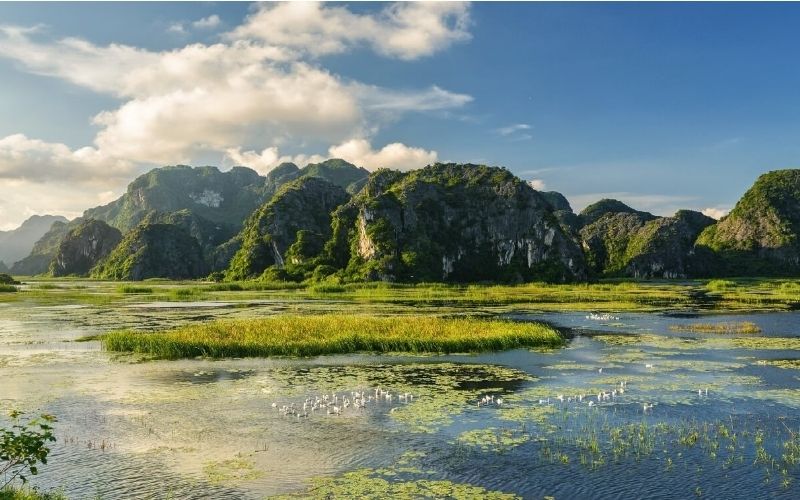 Đầm Vân Long tựa như bức tranh sen giữa núi đá