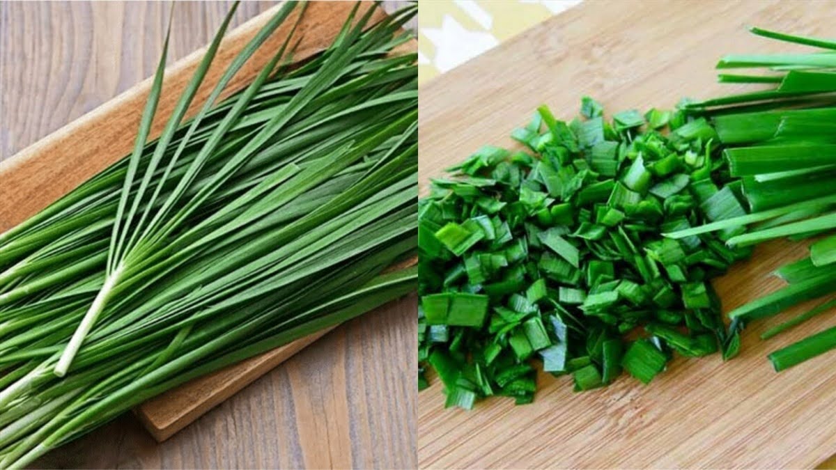 Nguyên liệu thịt bò và lá hẹ tươi dùng chế biến món ăn giàu dinh dưỡng