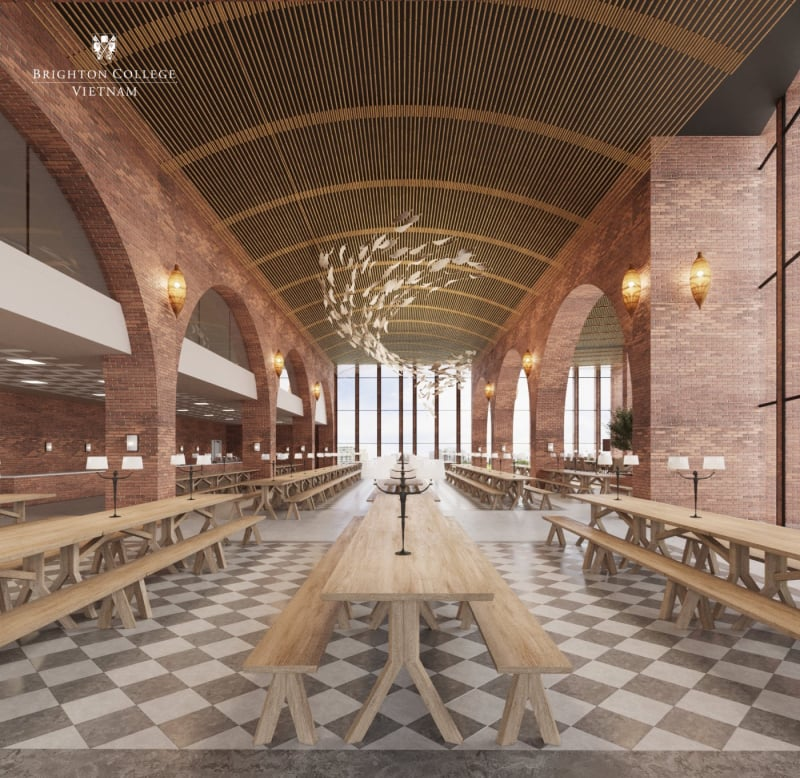 Khu vực phòng ăn mang phong cách kiến trúc cổ điển pha lẫn hiện đại, lấy cảm hứng từ Đại học Oxford