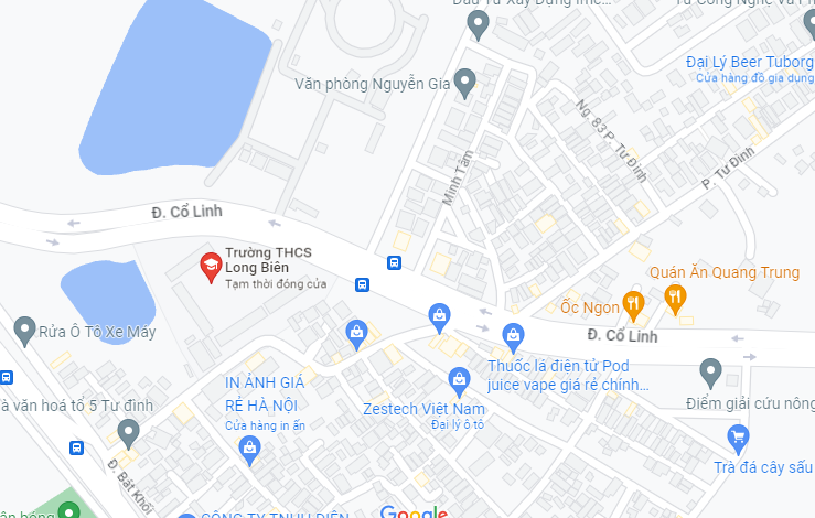 Vị trí trường THCS Long Biên, Tư Đình, Long Biên